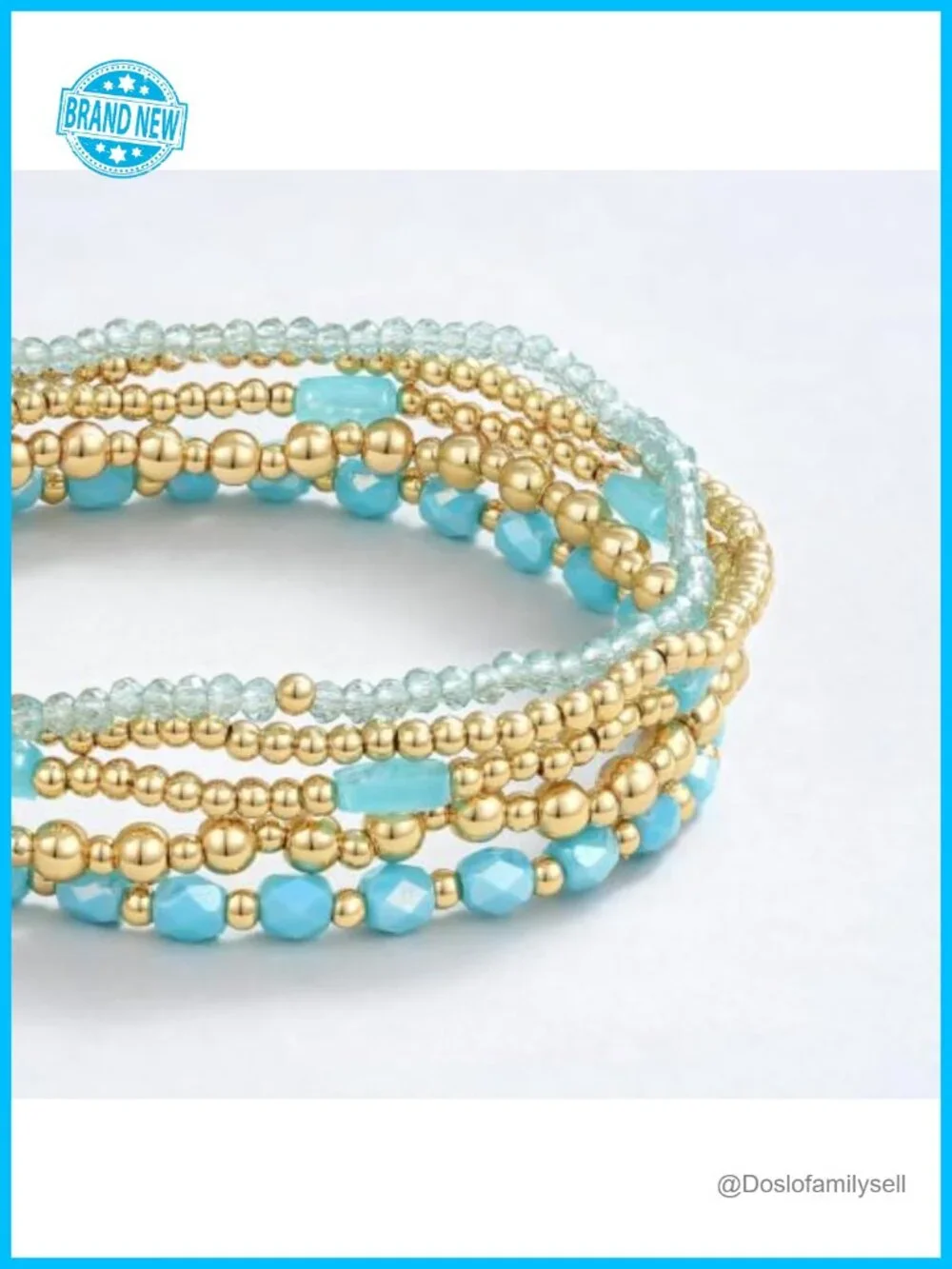 14K Gold Plated Stackable Beaded Stretch Bracelet Set Boho Layered Acrylic &